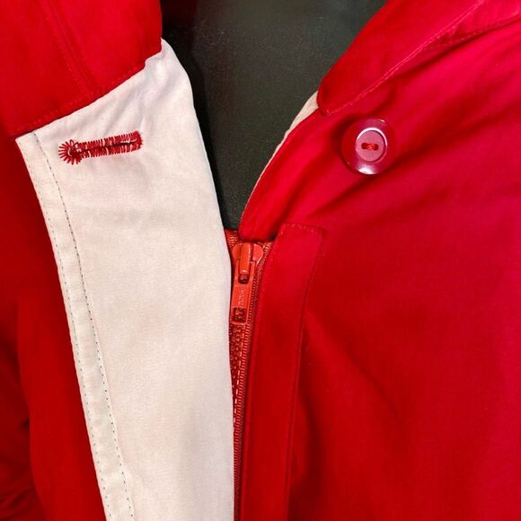 London Fog Womens Fur Hooded Anorak Zip Up Red Coat Snap Button Front Pockets - Picture 4 of 7